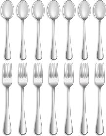 16 Pcs Forks and Spoons Silverware Set,Food Grade Stainless Steel Flatware Cutlery Set for Home,Kitchen and Restaurant,Mirror Polished,Dishwasher Safe - 8 Dinner Fork(8 inch) and 8 Teaspoon(6.5 inch)