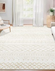 Area Rug for Living Room 6x9: Large Washable Boho Moroccan Rugs Geometric Neutral Rug, Non-Slip Foldable Morden Farmhouse Indoor Floor Carpet for Bedroom Dining Table Home(Beige,6X9)