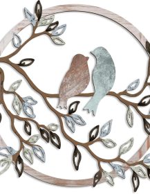 Metal Wall Art Bird on Tree Branch Silhouette Bird Art Decor for Living Room Garden Bedroom Office Home Wall Housewarming Party Decor(Fresh Color)