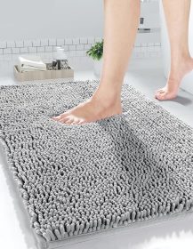 Yimobra Chenille Bathroom Rug, 24x17, Extra Soft Absorbent Bath Rugs, Non-Slip, Bath Mats for Bathroom Floor, Water Absorbent, Machine Washable, Plush Bathroom Mat for Tub and Shower, Gray